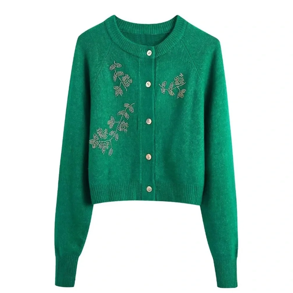 Zara Green Floral Embroidered Cardigan - Picture 3 of 10